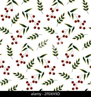 Un modèle de branches avec des baies rouges et des feuilles vertes Illustration de Vecteur