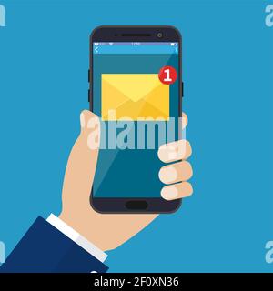 Nouvelle notification par e-mail sur le téléphone mobile Illustration de Vecteur