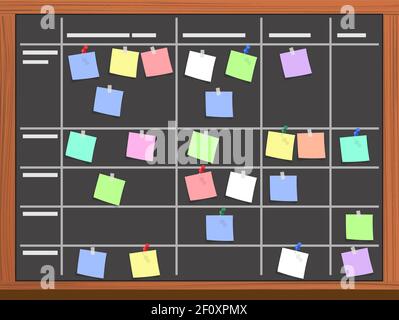 tableau rempli de tâches sur les fiches de notes adhésives. Illustration de Vecteur