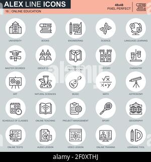 Jeu d'icônes d'e-livre, d'e-learning et d'éducation en ligne pour sites Web et sites mobiles et applications. Contient des icônes telles que Université, École. 48 x 48 pixels Illustration de Vecteur