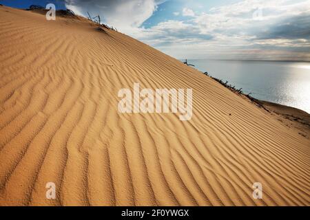 Tracé des vagues formé par le vent sur la dune de sable errante de Rubjerg et les falaises de grès entre Lønstrup et Løkken, Danemark; Lønstrup Klint; Danmark Banque D'Images