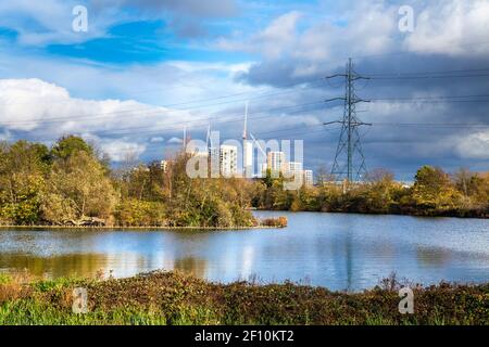 Réservoir de Walthamstow Wetlands, Lea Valley Country Park, Londres, Royaume-Uni Banque D'Images