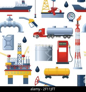 Motif de symboles décoratifs de l'industrie pétrolière avec éléments industriels décoratifs isolés illustration de vecteurs plats pour camions tubes et plates-formes Illustration de Vecteur