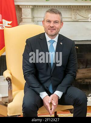 Le Président Donald Trump rencontre le Premier ministre slovaque Peter Pellegrini le vendredi 3 2019 2019 mai dans le Bureau ovale de la Maison Blanche. Banque D'Images