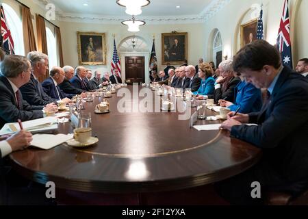 Le Président Donald Trump participe à une réunion bilatérale élargie avec le Premier ministre australien Scott Morrison le vendredi 20 2019 septembre dans la salle du Cabinet de la Maison Blanche. Banque D'Images