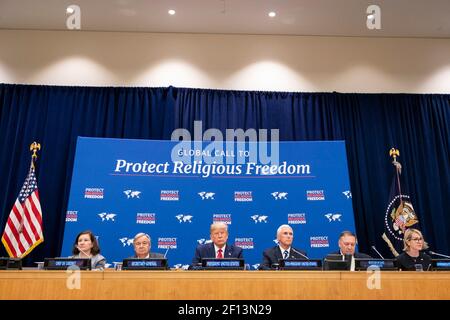 Le président Donald Trump prononce un discours lors d'un événement des Nations Unies sur la liberté religieuse, le lundi 23 2019 septembre, au siège des Nations Unies à New York. Banque D'Images