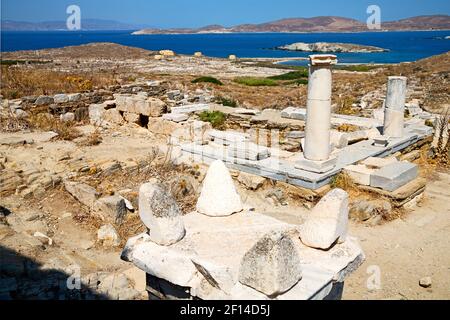 Temple dans delos grèce l'Acropole historique et la ruine ancienne site Banque D'Images