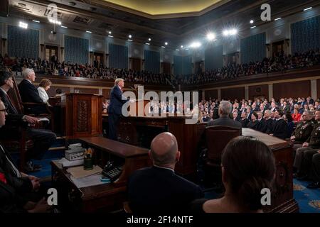 Le président Donald Trump prononce son discours sur l'état de l'Union le mardi 4 2020 février dans la salle de la Chambre au Capitole des États-Unis, à Washington D.C. Banque D'Images