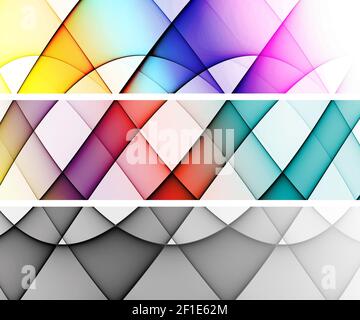 Illustration 3D d'un ensemble de bannières colorées avec une courbe abstraite superposée formes pour l'art créatif et la conception de sites web Banque D'Images