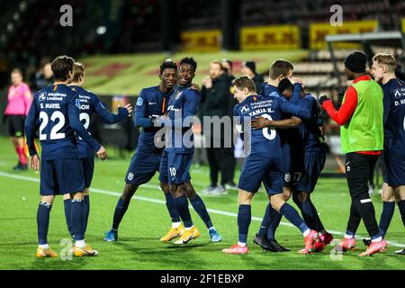 Farum, Danemark. 7 mars 2021. Les joueurs du FC Nordsjaelland célèbrent lors du match 3F Superliga entre le FC Nordsjaelland et l'AC Horsens à droite de Dream Park à Farum. (Crédit photo : Gonzales photo/Alamy Live News Banque D'Images