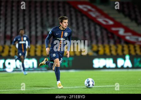 Farum, Danemark. 7 mars 2021. Victor Jensen (22) du FC Nordsjaelland vu pendant le match 3F Superliga entre le FC Nordsjaelland et l'AC Horsens en droit de Dream Park à Farum. (Crédit photo : Gonzales photo/Alamy Live News Banque D'Images