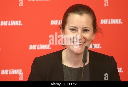 Berlin, Allemagne. 08 mars 2021. Janine Wissler, chef du parti Die Linke, donne une conférence de presse. Credit: Wolfgang Kumm/dpa/Alay Live News Banque D'Images