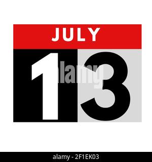 Juillet 13 . icône de calendrier quotidien plat .date, jour, mois .calendrier pour le mois de juillet Banque D'Images