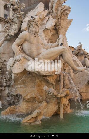 Fontaine des Quatre Fleuves - Fontana dei Quattro Fiumi Piazza Navona, Rome, Italie Banque D'Images