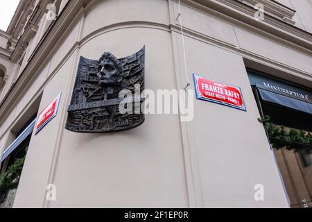 Plaque commémorative Franz Kafka, Namesti Franze Kafky, place Franz Kafka, vieille ville, Prague, République tchèque Banque D'Images