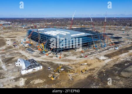 Detroit, Michigan - Construction d'un centre de distribution de 400 millions de dollars Amazon.com sur le site de l'ancien parc d'expositions de l'État du Michigan. Ce sera le Banque D'Images