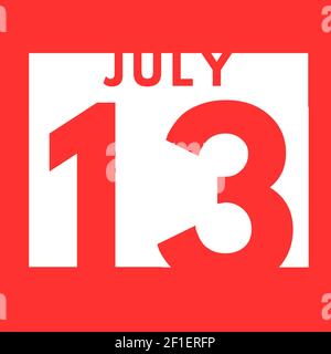 Juillet 13 . Flat Modern Daily Calendar icône .date, jour, mois .calendrier pour le mois de juillet Banque D'Images