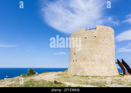 Golfe de Rosas sur la Costa Brava depuis Montgo Cape , Catalogne, Espagne Banque D'Images