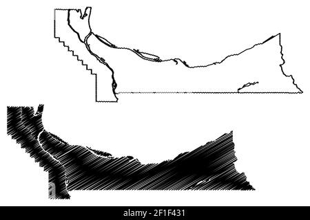 Comté de Multnomah, État de l'Oregon (comté des États-Unis, États-Unis d'Amérique, États-Unis, États-Unis, États-Unis) carte illustration vectorielle, scribble esquisse carte de Multnomah Illustration de Vecteur