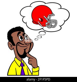 Homme pensant à un jeu de football - UNE illustration de dessin animé d'un homme pensant à un jeu de football. Illustration de Vecteur