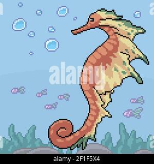 pixel art de fantasy hippocampe sous l'eau Illustration de Vecteur