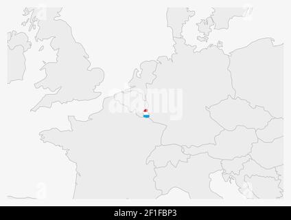 Carte du Luxembourg mise en évidence dans les couleurs du drapeau luxembourgeois, carte des gris avec les pays voisins. Illustration de Vecteur