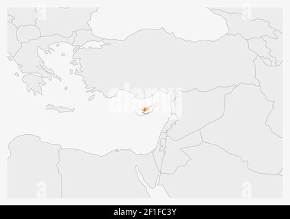 Carte de Chypre mise en évidence dans les couleurs du drapeau de Chypre, carte grise avec les pays voisins. Illustration de Vecteur