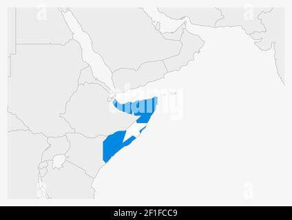 Carte de Somalie mise en évidence en couleurs du drapeau de Somalie, carte grise avec les pays voisins. Illustration de Vecteur