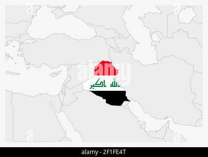 Carte de l'Irak mise en évidence dans les couleurs du drapeau de l'Irak, carte grise avec les pays voisins. Illustration de Vecteur