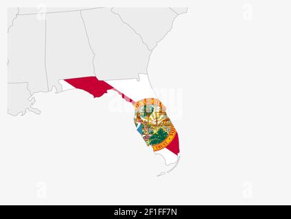 Carte DE la Floride DE L'ÉTAT DES ÉTATS-UNIS mise en évidence dans les couleurs du drapeau de la Floride, carte grise avec les États voisins des états-unis. Illustration de Vecteur