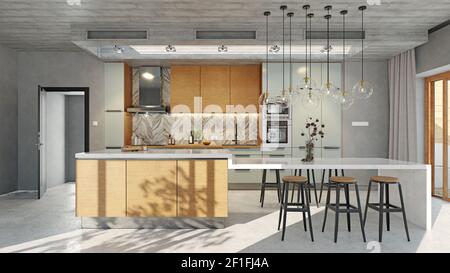 cuisine moderne de style loft. concept de rendu 3d Banque D'Images