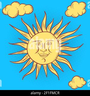 caractère solaire. face ronde stylisée style rétro Illustration de Vecteur