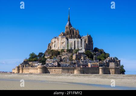 Mont Saint Michel, France - 29 août 2019 : Abbaye du Mont Saint Michel. Vue sur le célèbre Mont Saint-Michel en Basse-Normandie, France Banque D'Images