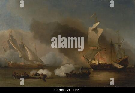 Willem van de Velde le plus jeune - une action off La Barbary Coast avec ses gallées et ses navires anglais Banque D'Images