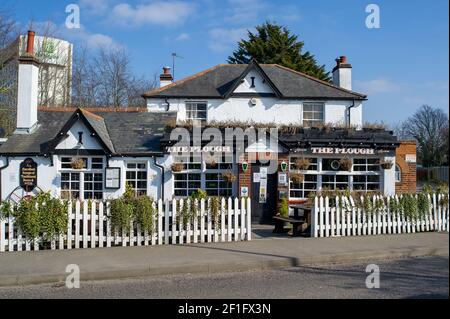 Sipson, West Drayton, Royaume-Uni. 7 mars 2021. Le pub Plough à Sipson, West Drayton. Les propriétaires de pub comptent les jours jusqu'à ce qu'ils puissent rouvrir leurs jardins de pub aux clients une fois le confinement du coronavirus Covid-19 apaise. Crédit : Maureen McLean/Alay Banque D'Images