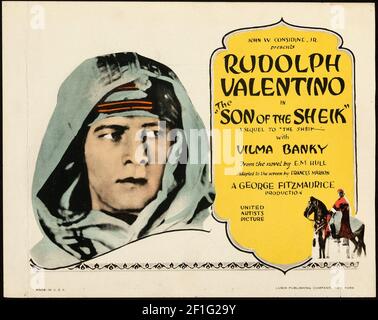 Rudolph Valentino. Le fils du cheik. Affiche de cinéma vintage, style classique. 1926. Banque D'Images