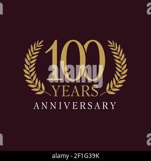 logo luxueux de 100 ans. Année anniversaire du 100 ème modèle de couleur or vectoriel encadré de palmiers. L'âge des salutations fête. Célébration de la traditio Illustration de Vecteur