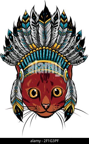 Tête de chat avec vecteur chapeau indien Illustration de Vecteur