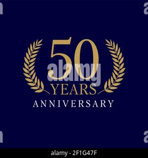 logo luxueux de 50 ans. Année anniversaire du 50 ème modèle de couleur or vectoriel encadré de palmiers. L'âge des salutations fête. Soutien-gorge de fête Illustration de Vecteur