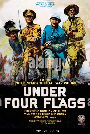 Affiche de film ancienne et ancienne, sous four Flags, 1918 Banque D'Images