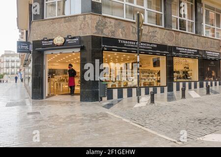 Boutique de chocolat et de traditionnel turron espagnol, magasin à Malaga, Andalousie, Espagne. Banque D'Images