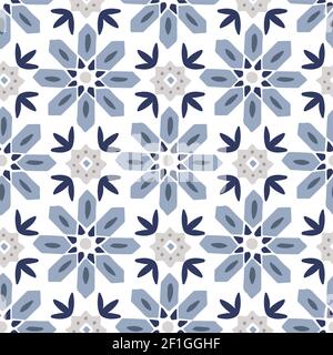 Motif marocain sans couture bleu dessiné à la main pour carte de vœux Kareem de Ramadan, fond islamique, tissu, bannière Web. Motif azulejos portugais Illustration de Vecteur