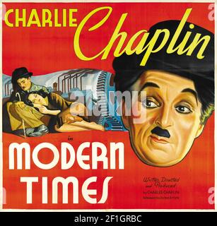 Poster de film: Modern Times – un film de comédie américaine silencieuse de 1936 écrit et réalisé par Charlie Chaplin. Banque D'Images