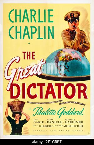 Le Grand dictateur – 1940 films de comédie-drame satirique américains écrits, dirigés, produits, marqués par et mettant en vedette le comédien britannique Charlie Chaplin. Banque D'Images