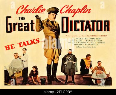 Le Grand dictateur – 1940 films de comédie-drame satirique américains écrits, dirigés, produits, marqués par et mettant en vedette le comédien britannique Charlie Chaplin. Banque D'Images