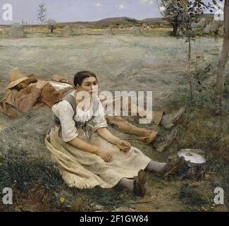 Jules Bastien-Lepage - production de foin Banque D'Images