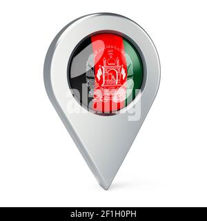 Pointeur de carte avec drapeau de l'Afghanistan, rendu 3D isolé sur fond blanc Banque D'Images