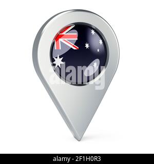 Pointeur de carte avec drapeau de l'Australie, rendu 3D isolé sur fond blanc Banque D'Images