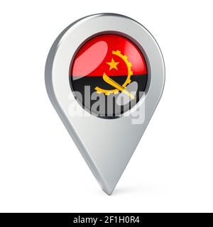 Pointeur de carte avec drapeau de l'Angola, rendu 3D isolé sur fond blanc Banque D'Images