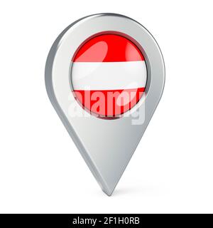 Pointeur de carte avec drapeau de l'Autriche, rendu 3D isolé sur fond blanc Banque D'Images